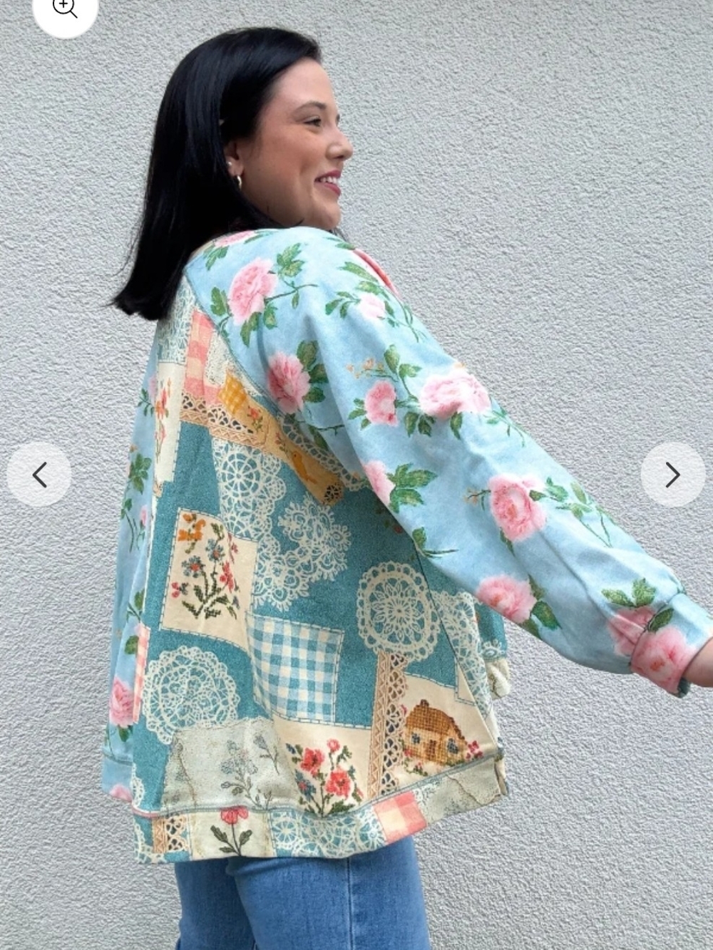 NEW! Davi & Dani Charmed Floral Patchwork Oversized Sweatshirt Blue & Pink, NWT - Picture 3 of 6